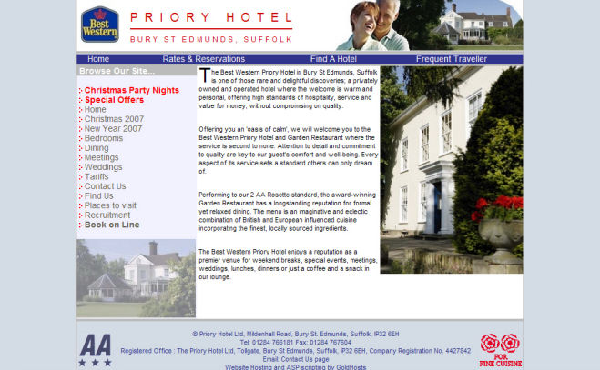 Priory Hotel Website Design