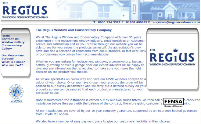 Regius Windows Website Design
